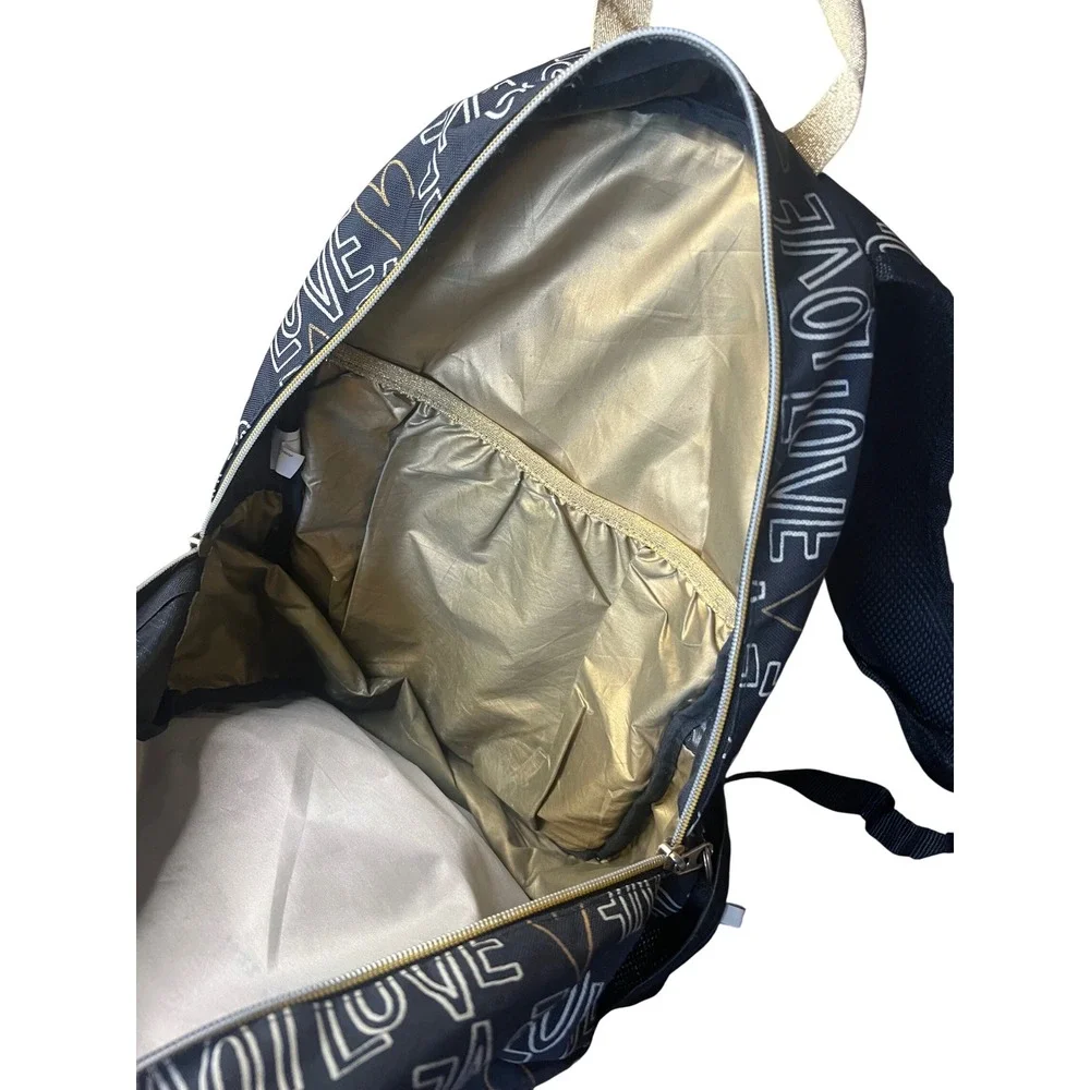Kids Black Gold Love Heart Print Backpack School Bag Padded Straps Reflective